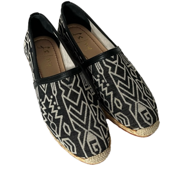 French Sole Shoes - French Sole FS/NY sustainable Black Batik Print Linen Espadrille Flat Shoes Sz 7
